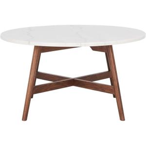 SAFAVIEH Home Collection Maja Marble/Walnut Brown Round Coffee Table