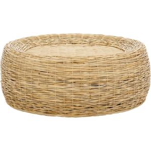 SAFAVIEH Home Collection Mordekai Tropical Coastal Natural Rattan Round Pedestal Coffee Table (Fully Assembled)(Natural)