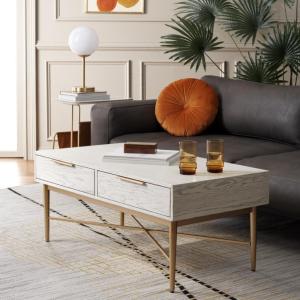 SAFAVIEH Home Collection Pierre Black/Gold 2-Drawer Rectangle Coffee Table, Ideal for Living Room, Office & Bedroom(White Washed/Gold)