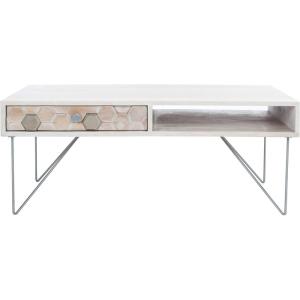 SAFAVIEH Home Collection Raveena Mid-Century White Wash and Brass Hairpin Leg Coffee Table(White Washed / Silver)