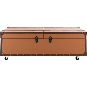 SAFAVIEH Home Collection Zoe Cognac Brown Faux Leather Storage Trunk Wine Rack Coffee Table with Caster Wheels (Fully Assembled)