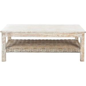 Safavieh FOX6535A Home Collection Minerva Rattan Coffee Table, White Wash