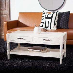Safavieh Home Collection Filbert Brown 2-Drawer Bottom Shelf Coffee Table COF5703C(Distressed White)