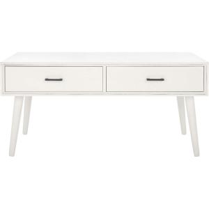 Safavieh Home Collection Mozart Mid-Century Distressed Grey 2-Drawer Rectangle Coffee Table(Distressed White)
