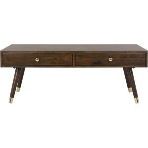 Safavieh Home Levinson Mid-Century Modern Brown and Gold Cap 2-drawer Coffee Table(Brown)