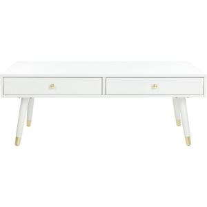 Safavieh Home Levinson Mid-Century Modern Brown and Gold Cap 2-drawer Coffee Table(White / Gold)