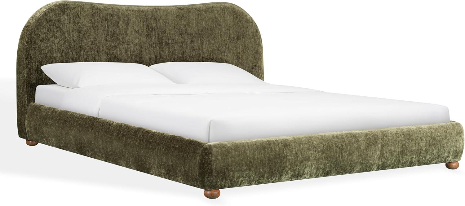 image:imageSAFAVIEH Couture Beccarose King Bed Contemporary Design Dark Green Chenille amp Walnut Legs Ideal for Bedroom Guest Room 86 W x 88 D x 45 H SFV4811HK