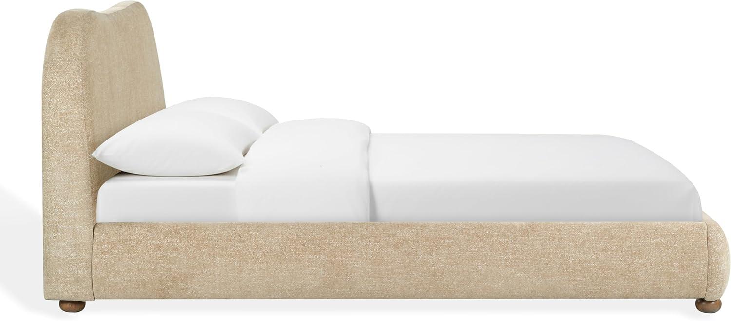 image:imageSAFAVIEH Couture Beccarose Queen Bed Contemporary Design Brown Chenille amp Walnut Legs Ideal for Bedroom Guest Room 705 W x 88 D x 45 H SFV4811IQ