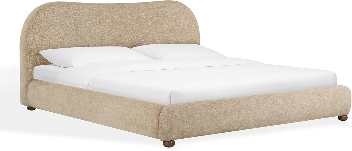 image:imageSAFAVIEH Couture Beccarose Queen Bed Contemporary Design Brown Chenille amp Walnut Legs Ideal for Bedroom Guest Room 705 W x 88 D x 45 H SFV4811IQ