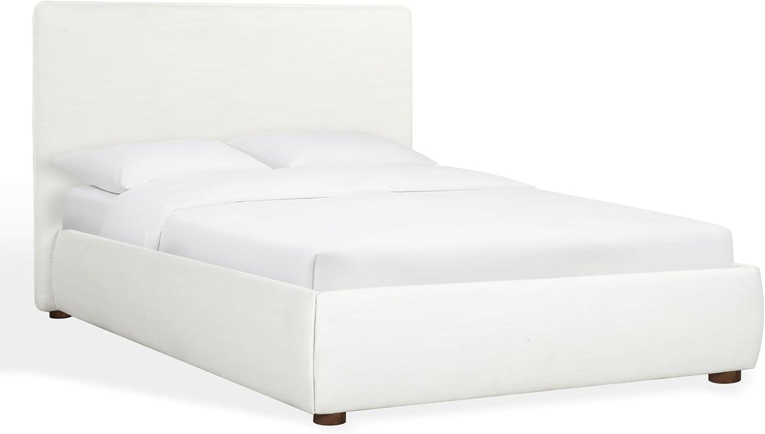 image:imageSAFAVIEH Couture Callahan Full Bed Contemporary Design White Linen amp Walnut Legs Ideal for Bedroom Guest Room 59 W x 88 D x 45 H SFV4801CF