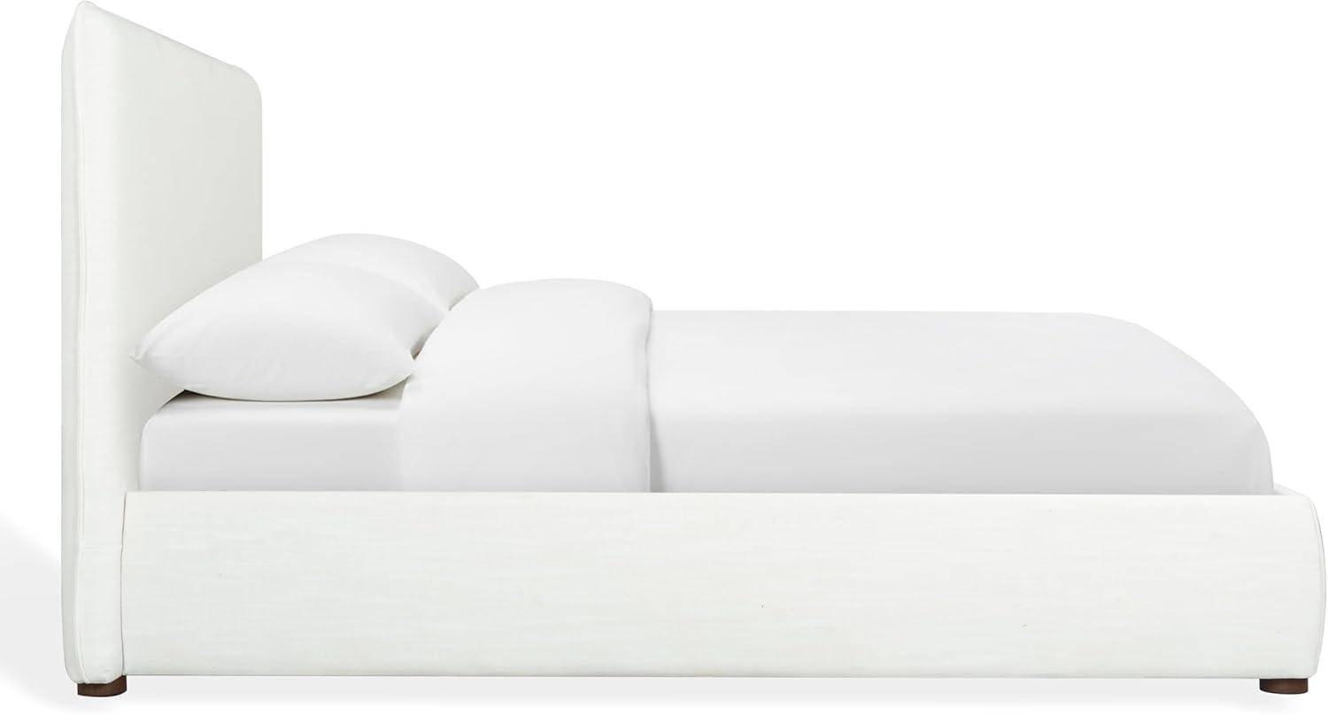 image:imageSAFAVIEH Couture Callahan Full Bed Contemporary Design White Linen amp Walnut Legs Ideal for Bedroom Guest Room 59 W x 88 D x 45 H SFV4801CF