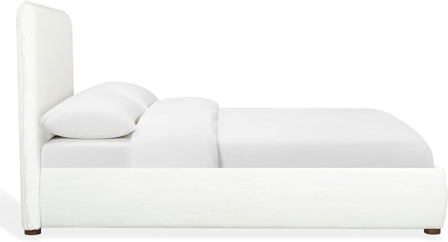 image:imageSAFAVIEH Couture Callahan Twin Bed Contemporary Design White Linen amp Walnut Legs Ideal for Bedroom Guest Room 433 W x 88 D x 45 H SFV4801CT
