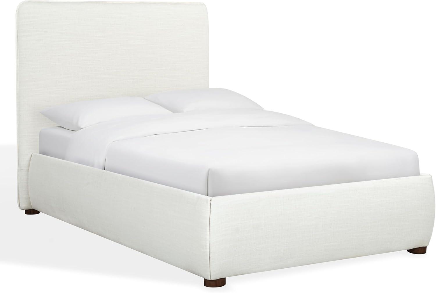 image:imageSAFAVIEH Couture Callahan Twin Bed Contemporary Design White Linen amp Walnut Legs Ideal for Bedroom Guest Room 433 W x 88 D x 45 H SFV4801CT