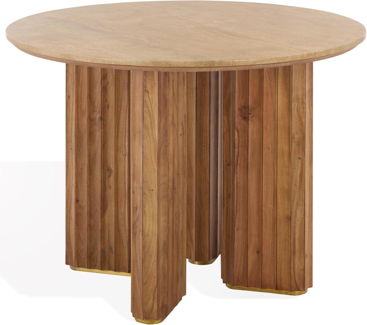 image:imageSAFAVIEH Couture Irine Round Dining Table Travertine amp Brown Ideal for Dining Room Kitchen 395 W x 395 D x 2975 H SFV5781ATravertineBrown