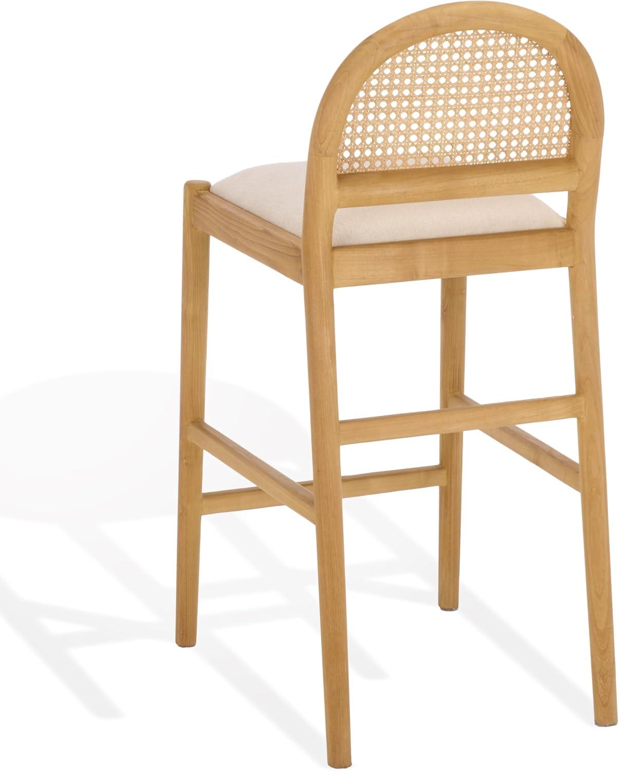image:imageSAFAVIEH Couture Laylie 37Inch Counter Stool Natural Solid Wood amp Cane Rattan Weave with White Cushion Fully Assembled Ideal for Kitchen Dining Room SFV1608E