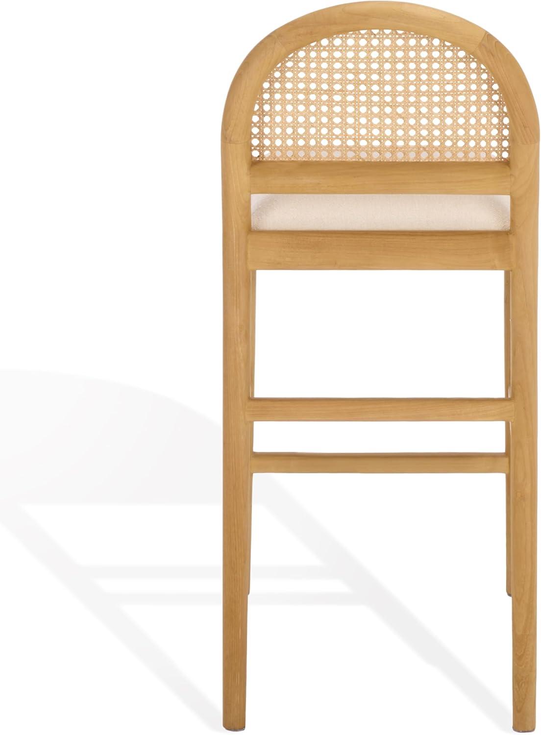 image:imageSAFAVIEH Couture Laylie 37Inch Counter Stool Natural Solid Wood amp Cane Rattan Weave with White Cushion Fully Assembled Ideal for Kitchen Dining Room SFV1608E