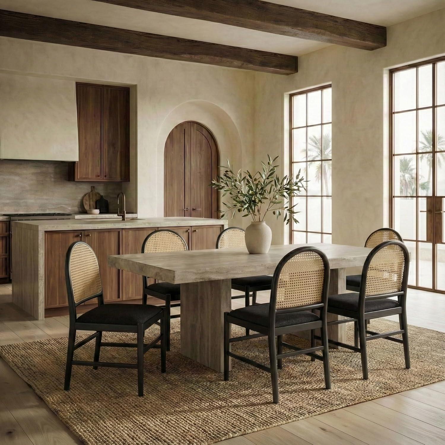 image:imageSAFAVIEH Couture Laylie Dining Chair Set of 2 Black Solid Wood amp Cushion with Natural Cane Rattan Weave Fully Assembled Ideal for Dining Room Kitchen 18 Seat Height SFV1607DSET2