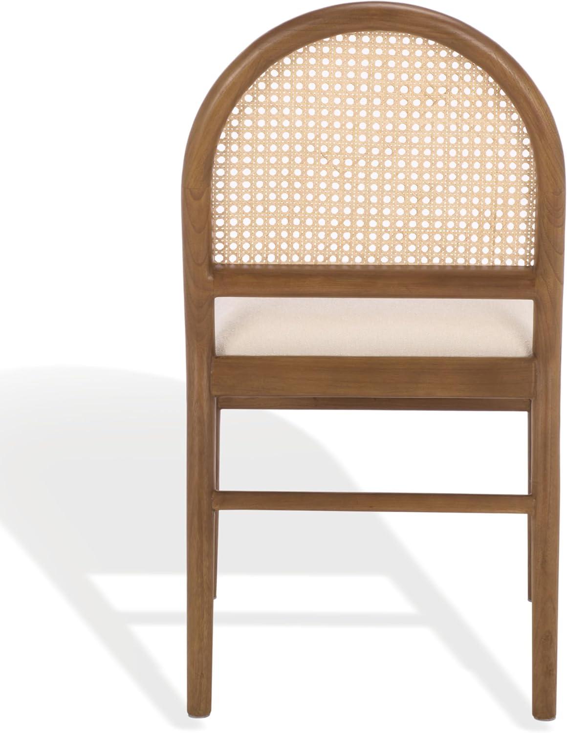 image:imageSAFAVIEH Couture Laylie Dining Chair Set of 2 Medium Oak Solid Wood amp Cane Rattan Weave with White Cushion Fully Assembled Ideal for Dining Room Kitchen 18 Seat Height SFV1607FSET2