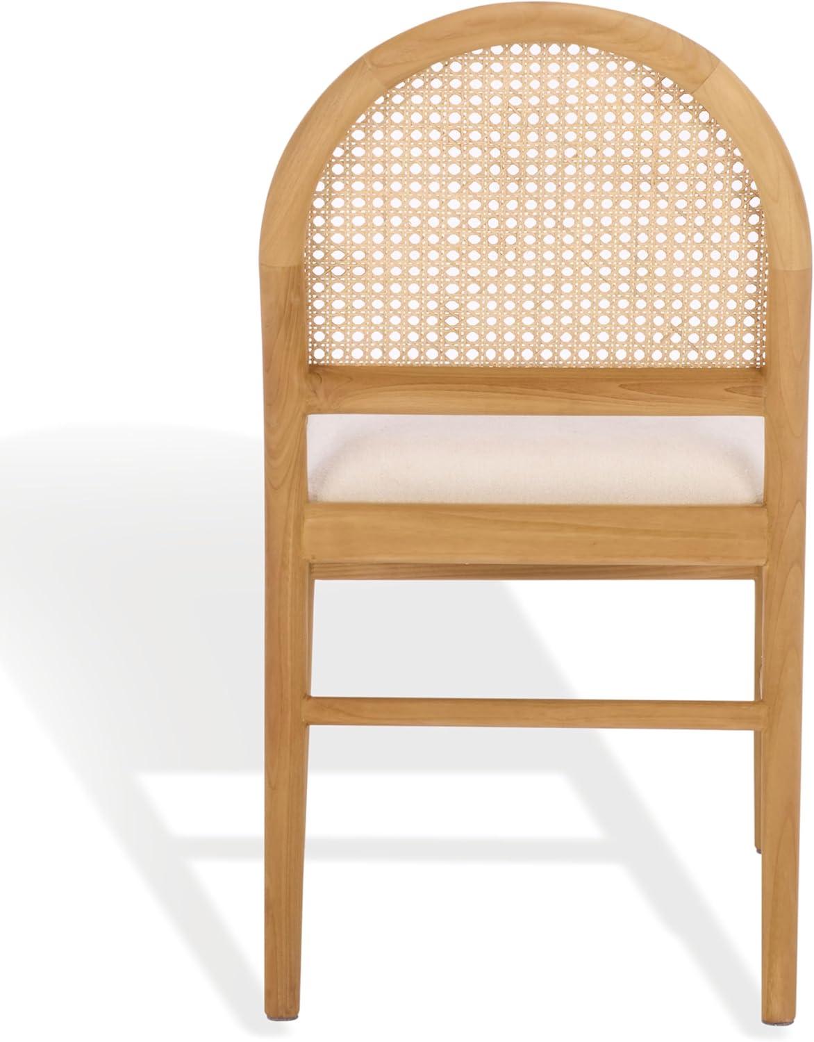 image:imageSAFAVIEH Couture Laylie Dining Chair Set of 2 Natural Solid Wood amp Cane Rattan Weave with White Cushion Fully Assembled Ideal for Dining Room Kitchen 18 Seat Height SFV1607ESET2