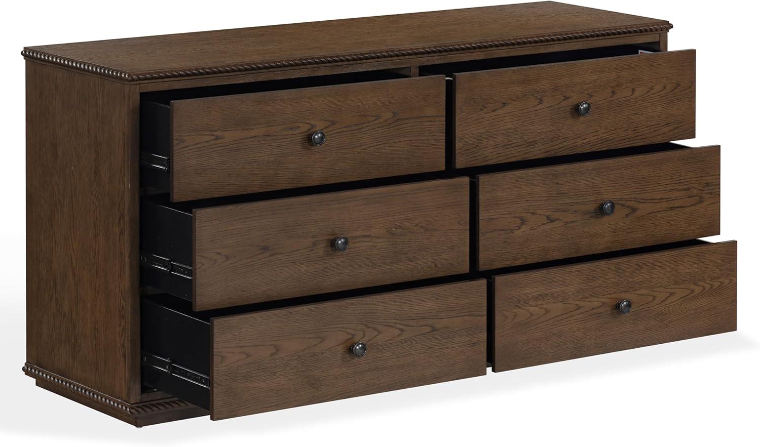 image:imageSAFAVIEH Couture Octavian Rope Detail Dresser Walnut Oak 6Drawer Storage Chest Fully Assembled Ideal for Bedroom Guest Room 66 W x 20 D x 34 H SFV2234BDark Walnut