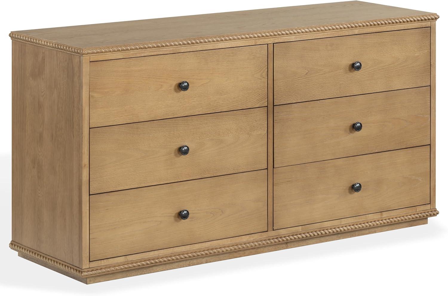 image:imageSAFAVIEH Couture Octavian Rope Detail Dresser Walnut Oak 6Drawer Storage Chest Fully Assembled Ideal for Bedroom Guest Room 66 W x 20 D x 34 H SFV2234BBrown Oak