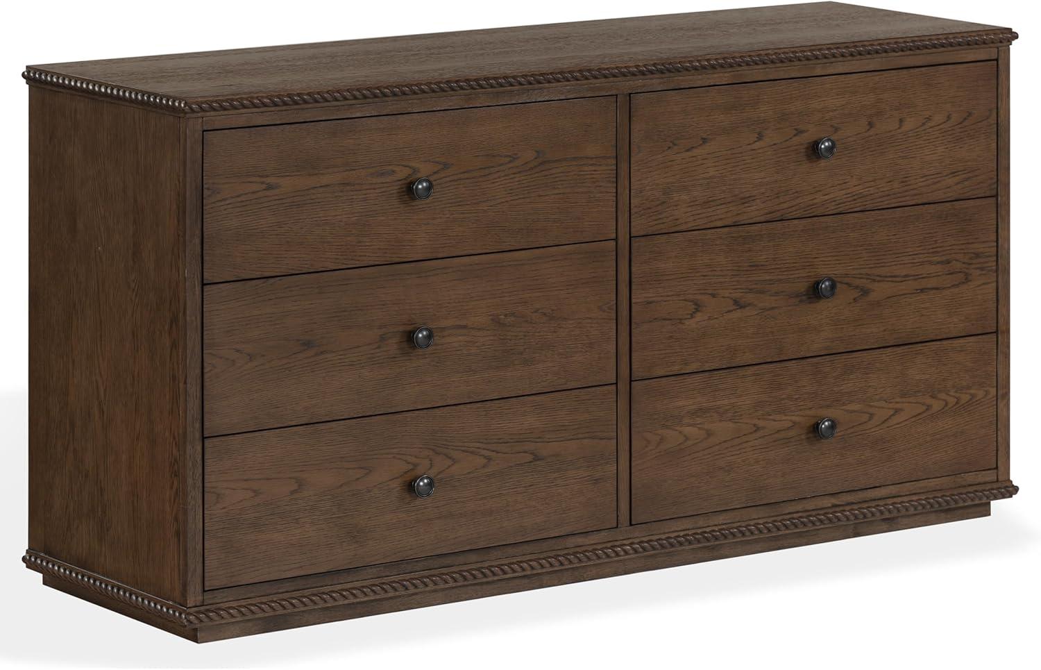 image:imageSAFAVIEH Couture Octavian Rope Detail Dresser Walnut Oak 6Drawer Storage Chest Fully Assembled Ideal for Bedroom Guest Room 66 W x 20 D x 34 H SFV2234BDark Walnut
