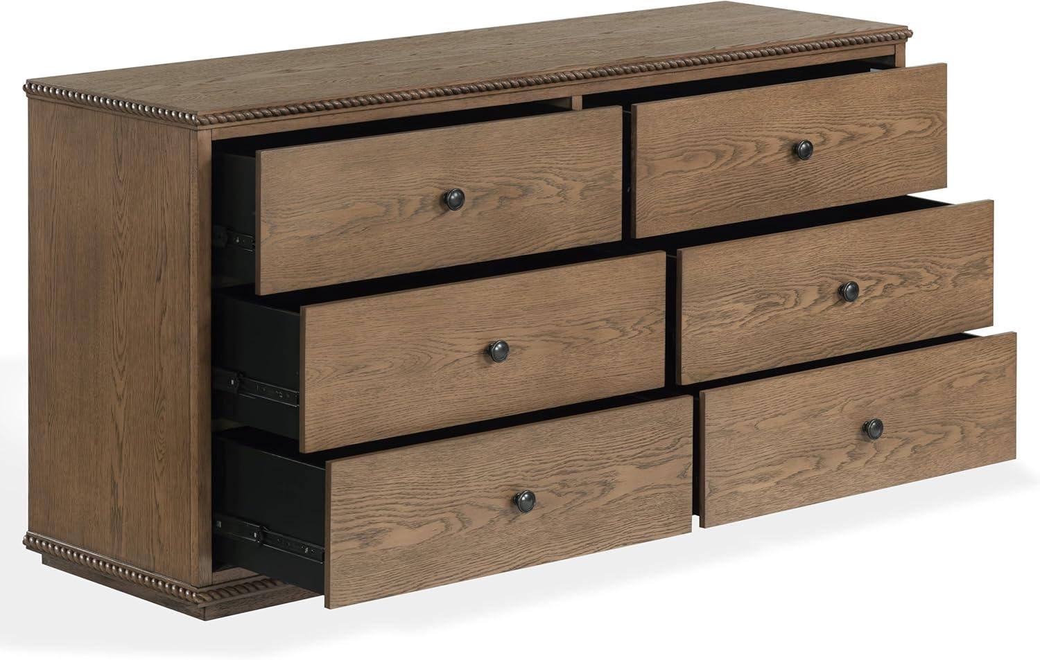 image:imageSAFAVIEH Couture Octavian Rope Detail Dresser Walnut Oak 6Drawer Storage Chest Fully Assembled Ideal for Bedroom Guest Room 66 W x 20 D x 34 H SFV2234BWalnut