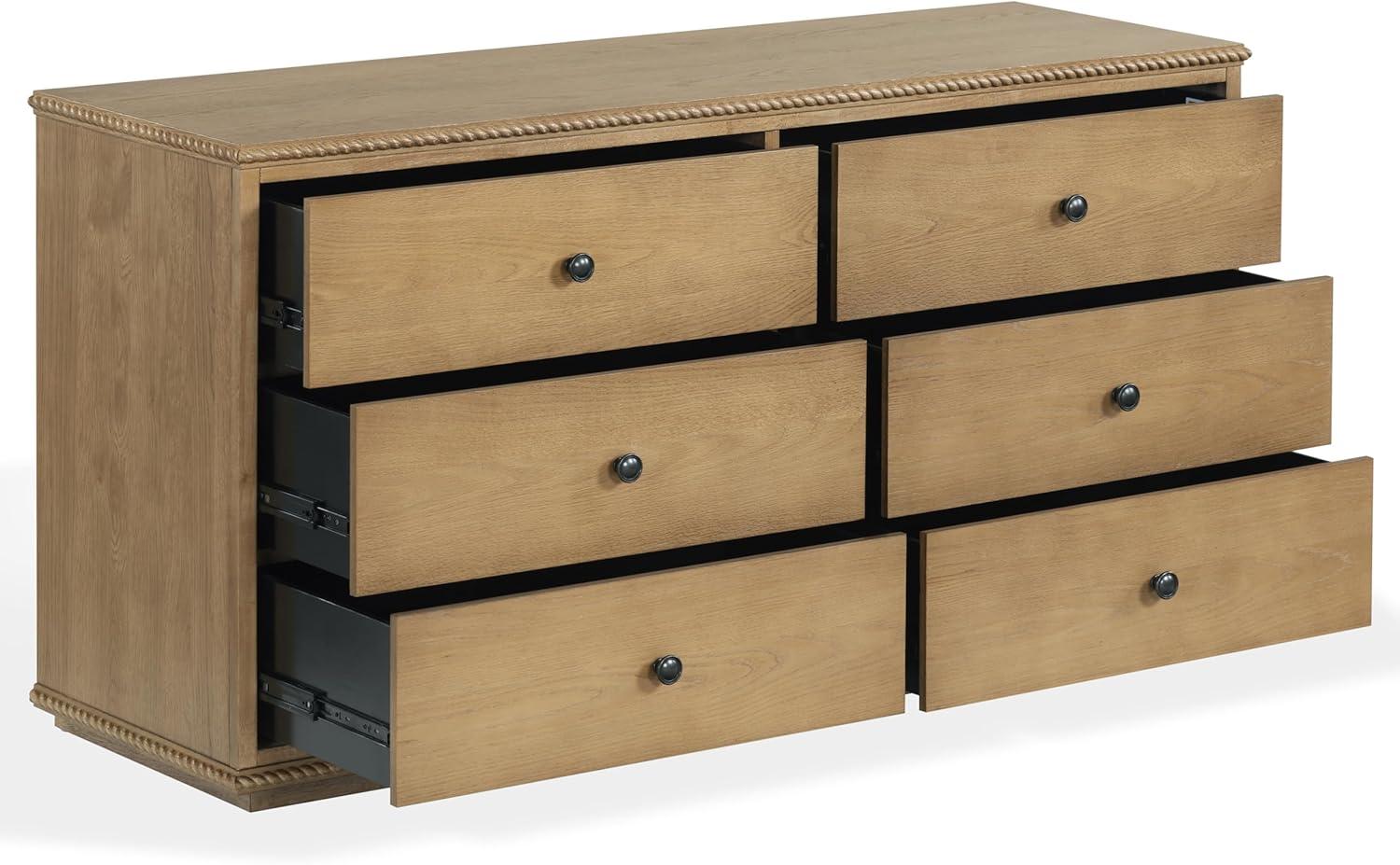 image:imageSAFAVIEH Couture Octavian Rope Detail Dresser Walnut Oak 6Drawer Storage Chest Fully Assembled Ideal for Bedroom Guest Room 66 W x 20 D x 34 H SFV2234BBrown Oak