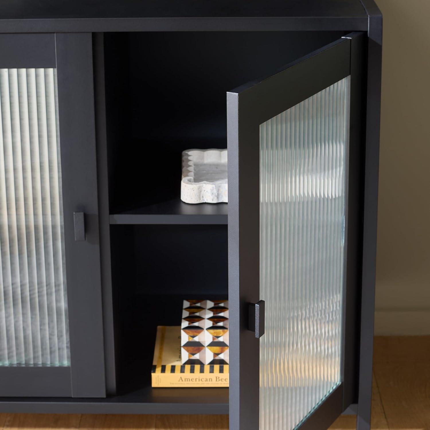 image:imageSAFAVIEH Furniture Donahue Media Stand for TVs up to 32 Black 2Door Storage Entertainment Media Console for Living Room Bedroom amp Family Room MED3122ABlackBlack