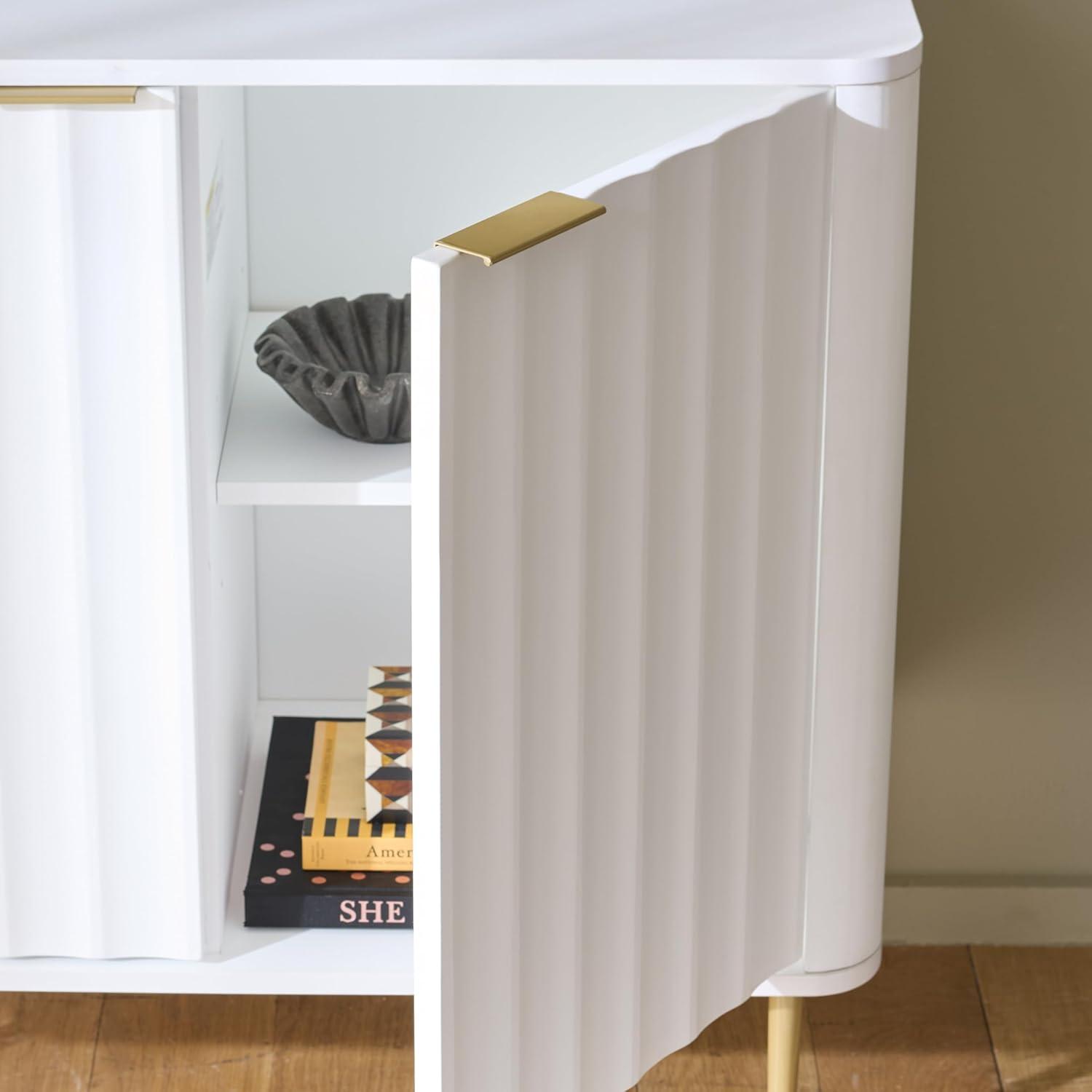 image:imageSAFAVIEH Furniture Hilsa Media Stand for TVs up to 32 White amp Gold 2Door Compact Entertainment Media Console for Living Room Bedroom MED3118AWhiteGold