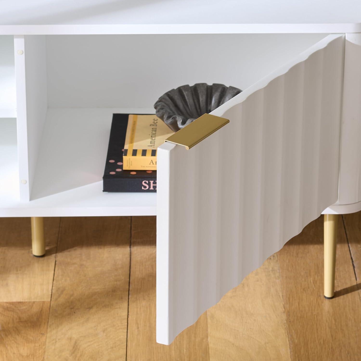 image:imageSAFAVIEH Furniture Hilsa Media Stand for TVs up to 65 White amp Gold 3Door Entertainment Media Console Storage Cabinet for Living Room Bedroom MED3117AWhiteGold