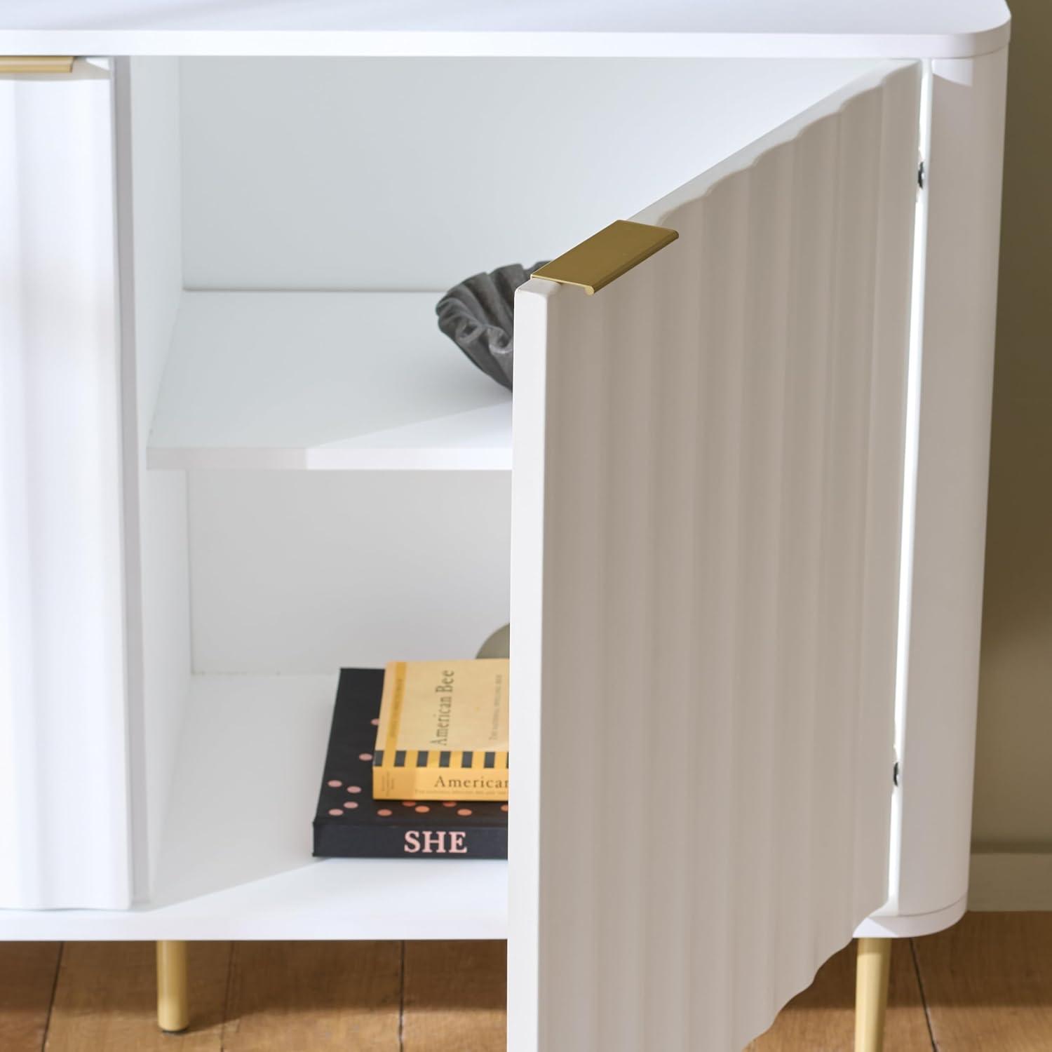 image:imageSAFAVIEH Furniture Hilsa Media Stand for TVs up to 70 White amp Gold 3Door Entertainment Media Console Storage Cabinet for Living Room Bedroom MED3116AWhiteGold