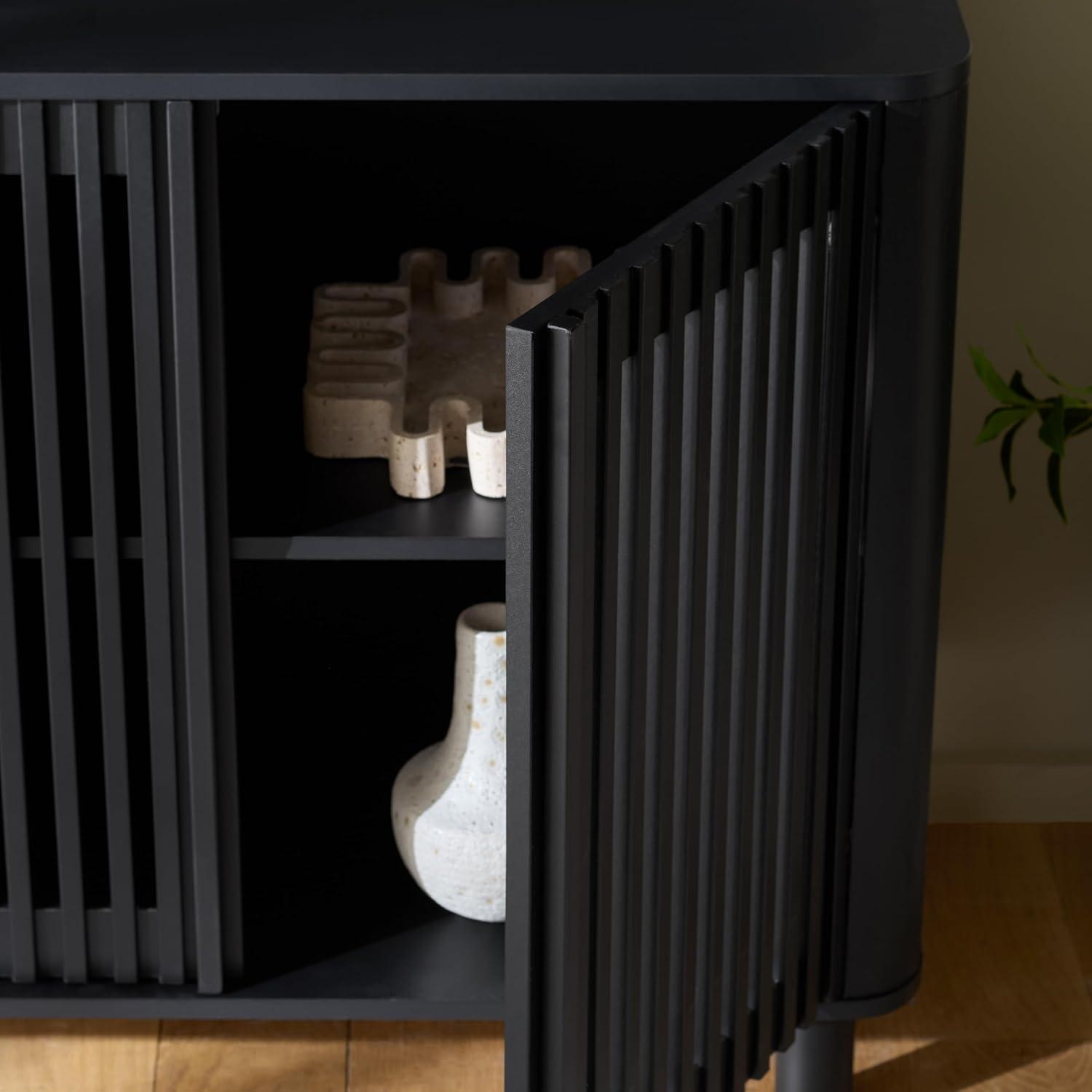 image:imageSAFAVIEH Furniture Isak Media Stand for TVs up to 70 Black Slat Door Entertainment Media Console Storage Cabinet for Living Room Bedroom MED3127BBlackBlack