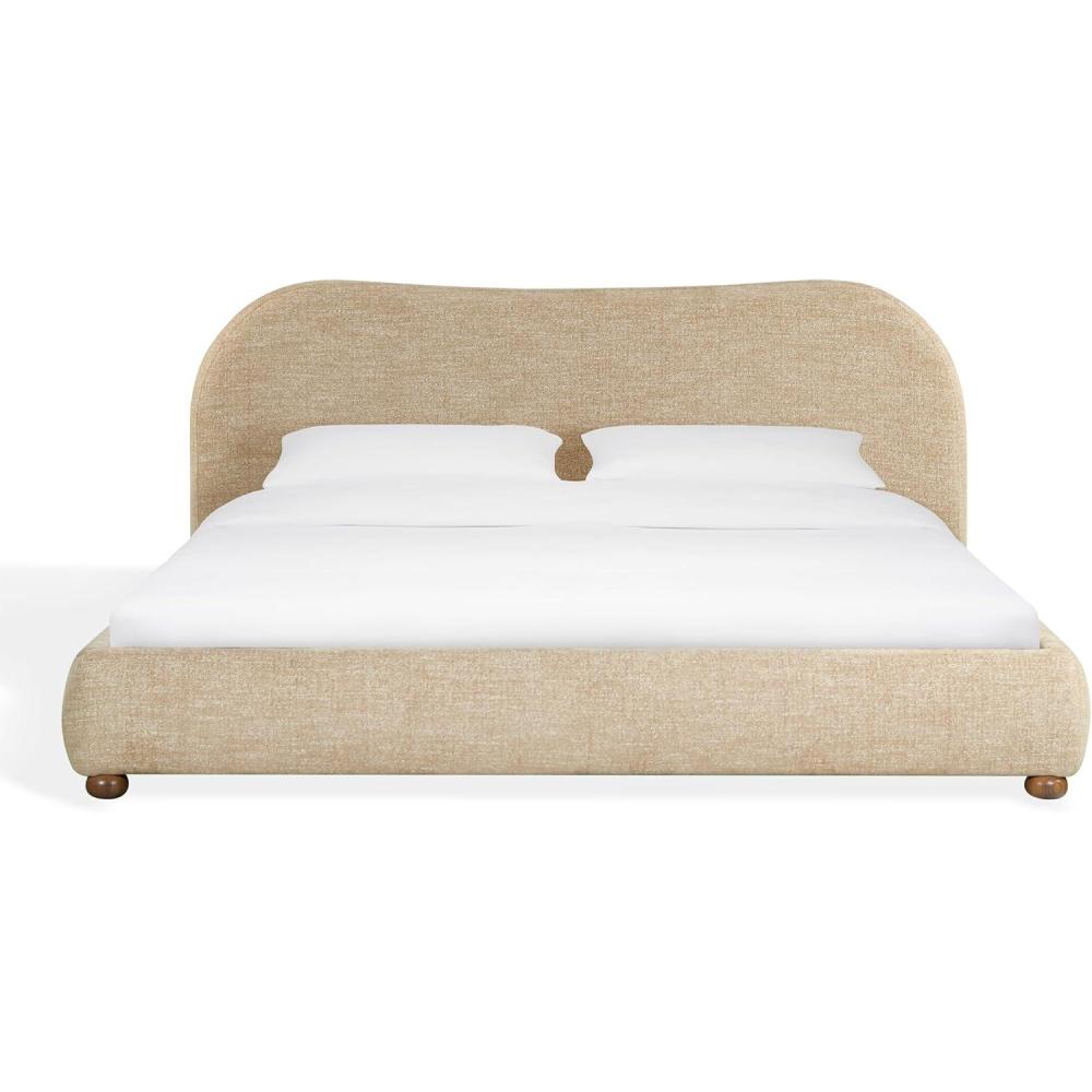 image:imageSAFAVIEH Couture Beccarose Queen Bed Contemporary Design Brown Chenille amp Walnut Legs Ideal for Bedroom Guest Room 705 W x 88 D x 45 H SFV4811IQ