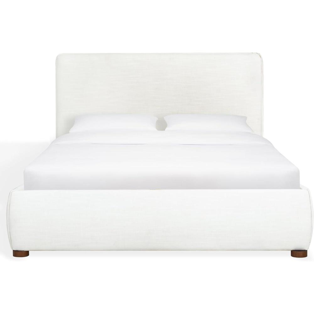 image:imageSAFAVIEH Couture Callahan Full Bed Contemporary Design White Linen amp Walnut Legs Ideal for Bedroom Guest Room 59 W x 88 D x 45 H SFV4801CF