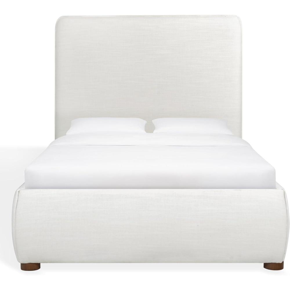 image:imageSAFAVIEH Couture  Callahan Twin Bed  Contemporary Design  White Linen amp Walnut Legs  Ideal for Bedroom Guest Room 433 W x 88 D x 45 H SFV4801CT