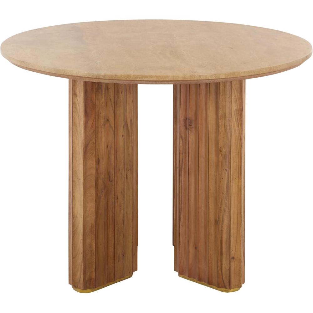 image:imageSAFAVIEH Couture Irine Round Dining Table Travertine amp Brown Ideal for Dining Room Kitchen 395 W x 395 D x 2975 H SFV5781ATravertineBrown