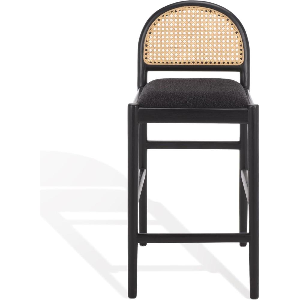 image:imageSAFAVIEH Couture Laylie 37Inch Counter Stool Black Solid Wood amp Cushion with Natural Cane Rattan Weave Fully Assembled Ideal for Kitchen Dining Room SFV1608D