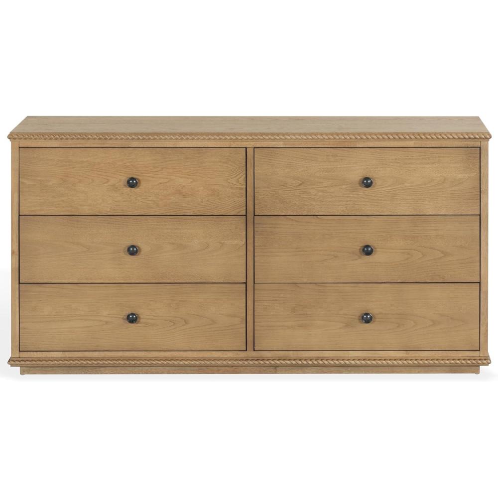 image:imageSAFAVIEH Couture Octavian Rope Detail Dresser Walnut Oak 6Drawer Storage Chest Fully Assembled Ideal for Bedroom Guest Room 66 W x 20 D x 34 H SFV2234BBrown Oak
