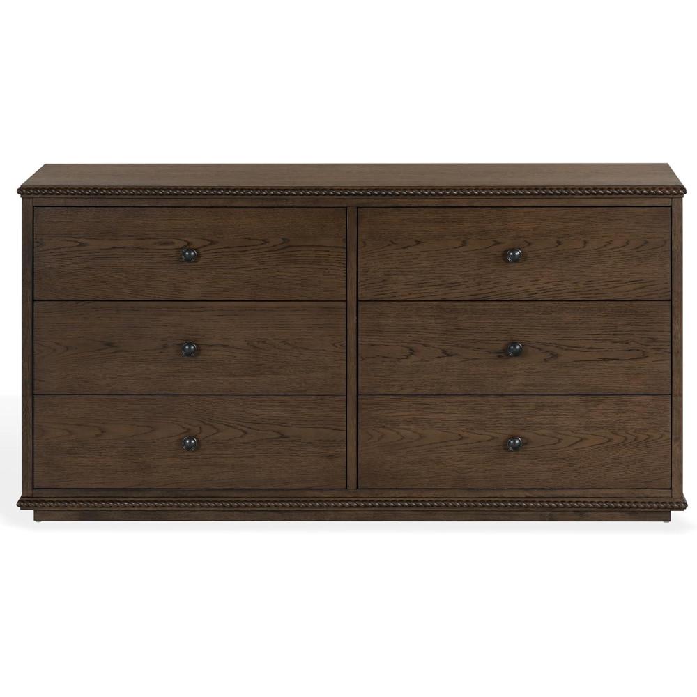 image:imageSAFAVIEH Couture Octavian Rope Detail Dresser Walnut Oak 6Drawer Storage Chest Fully Assembled Ideal for Bedroom Guest Room 66 W x 20 D x 34 H SFV2234BDark Walnut