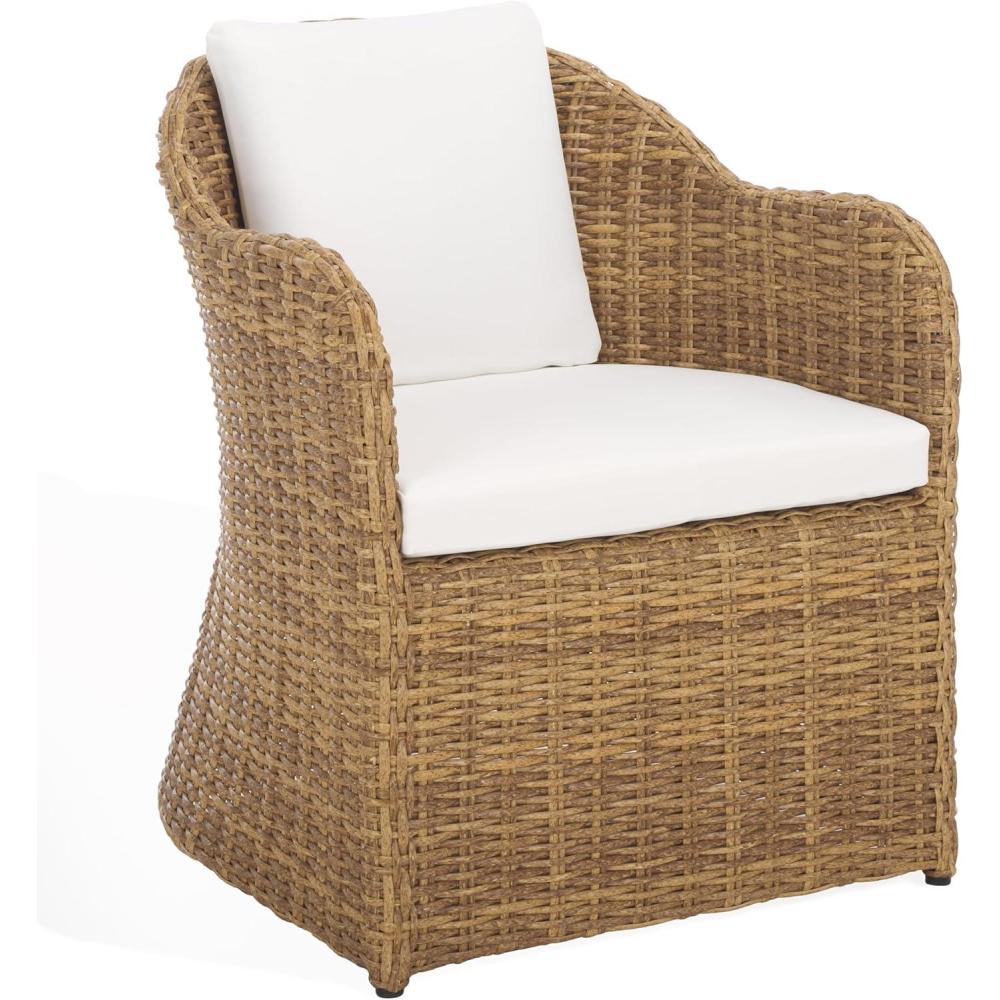 image:imageSAFAVIEH Couture Outdoor Collection Melbourne NaturalWhite Cushion Wicker Patio Dining Chair