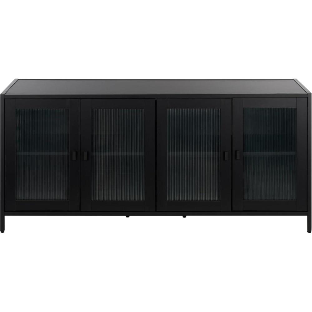 image:imageSAFAVIEH Furniture  Donahue Media Stand for TVs up to 65  Black amp Clear 4Door Entertainment Media Console with Glass Panel Storage for Living Room Bedroom MED3126ABlackClear