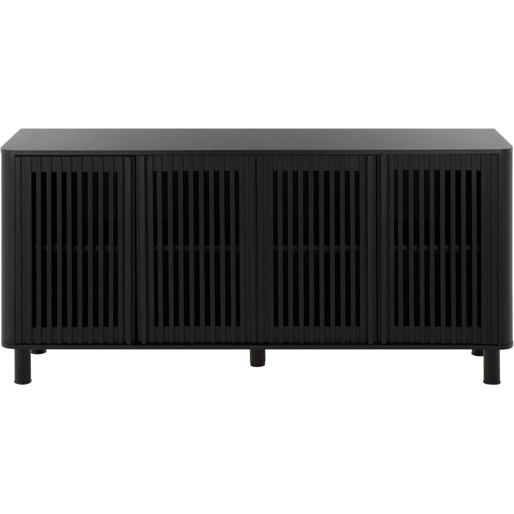 image:imageSAFAVIEH Furniture  Isak Media Stand for TVs up to 70  Black Slat Door Entertainment Media Console  Storage Cabinet for Living Room Bedroom MED3127BBlackBlack