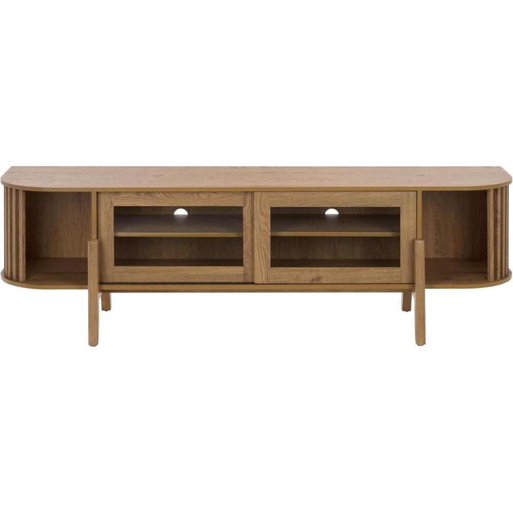 image:imageSAFAVIEH Furniture  Tomori Media Stand for TVs up to 75  Oak 2Door Modern Entertainment Console with Open Shelving and Storage MED3603AOak