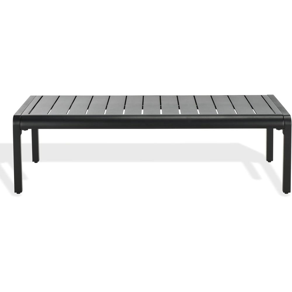 image:imageSAFAVIEH Outdoor Couture Patio Furniture Guam Black Aluminum Slatted Coffee TableBlack