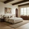 SAFAVIEH Couture – Beccarose King Bed – Contemporary Design – Light Brown Chenille & Walnut Legs – Ideal for Bedroom, Guest Room, 86″ W x 88″ D x 45″ H (SFV4811G-K)