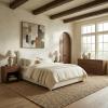 SAFAVIEH Couture – Callahan Full Bed – Contemporary Design – White Linen & Walnut Legs – Ideal for Bedroom, Guest Room, 59″ W x 88″ D x 45″ H (SFV4801C-F)