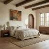 SAFAVIEH Couture – Callahan Twin Bed – Contemporary Design – White Linen & Walnut Legs – Ideal for Bedroom, Guest Room, 43.3″ W x 88″ D x 45″ H (SFV4801C-T)