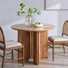 SAFAVIEH Couture – Irine Round Dining Table – Travertine & Brown – Ideal for Dining Room, Kitchen, 39.5″ W x 39.5″ D x 29.75″ H (SFV5781A)(Travertine/Brown)