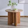 SAFAVIEH Couture – Irine Round Dining Table – Travertine & Brown – Ideal for Dining Room, Kitchen, 39.5″ W x 39.5″ D x 29.75″ H (SFV5781A)(Travertine/Brown)